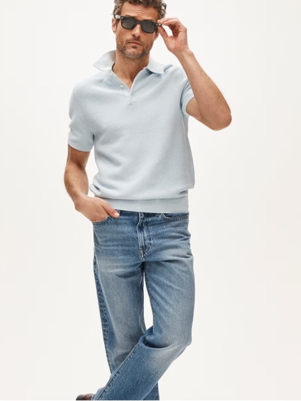 J crew classic sky Short-sleeve sweater-polo in Pima cotton
